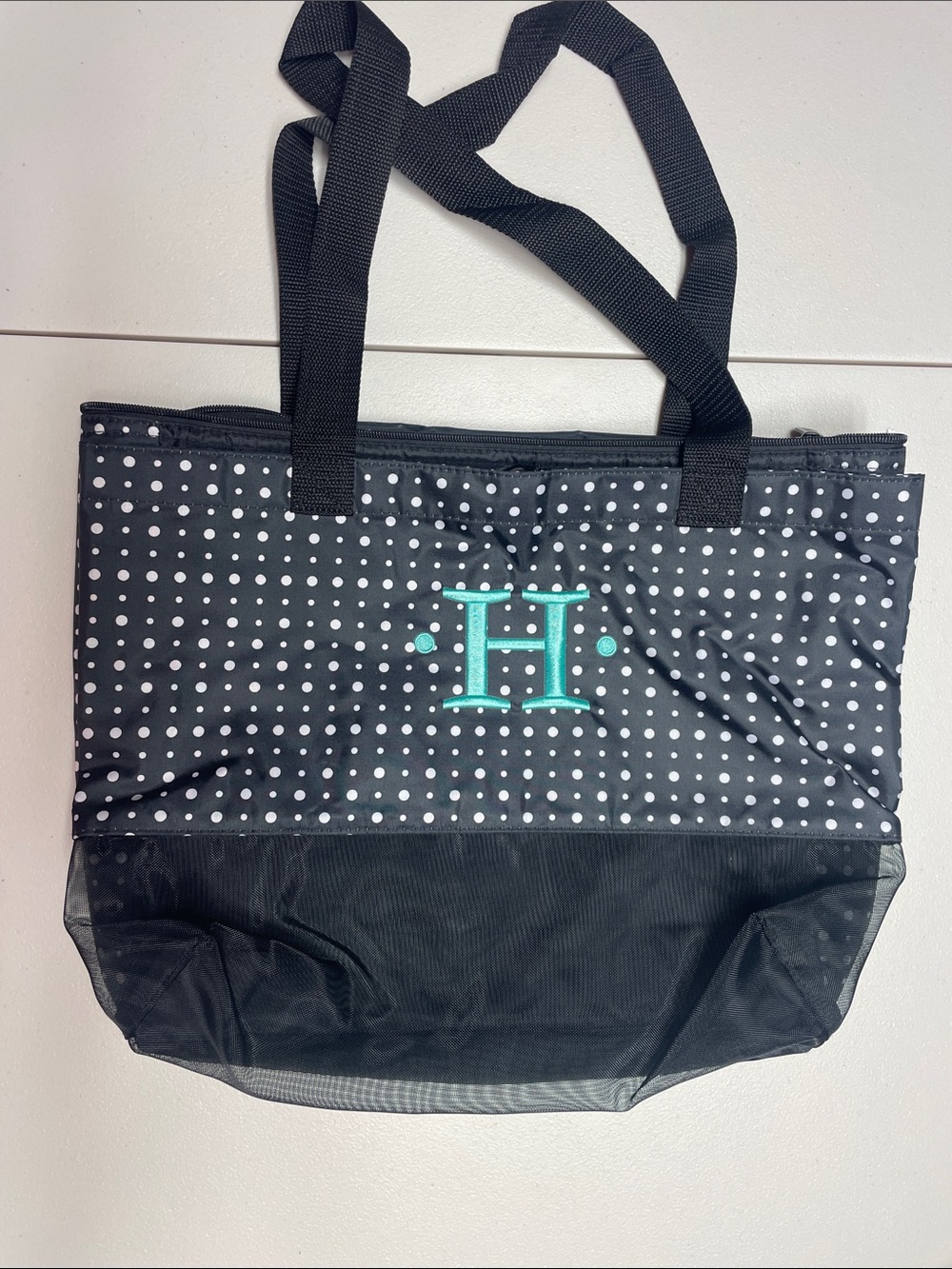 thirty-one cooler/tote Black Polka Dot Tote with Teal Monogram H